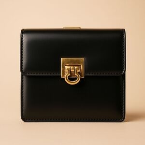 Salvatore Ferragamo Black Patent Leather Wallet – Pristine Preloved Condition